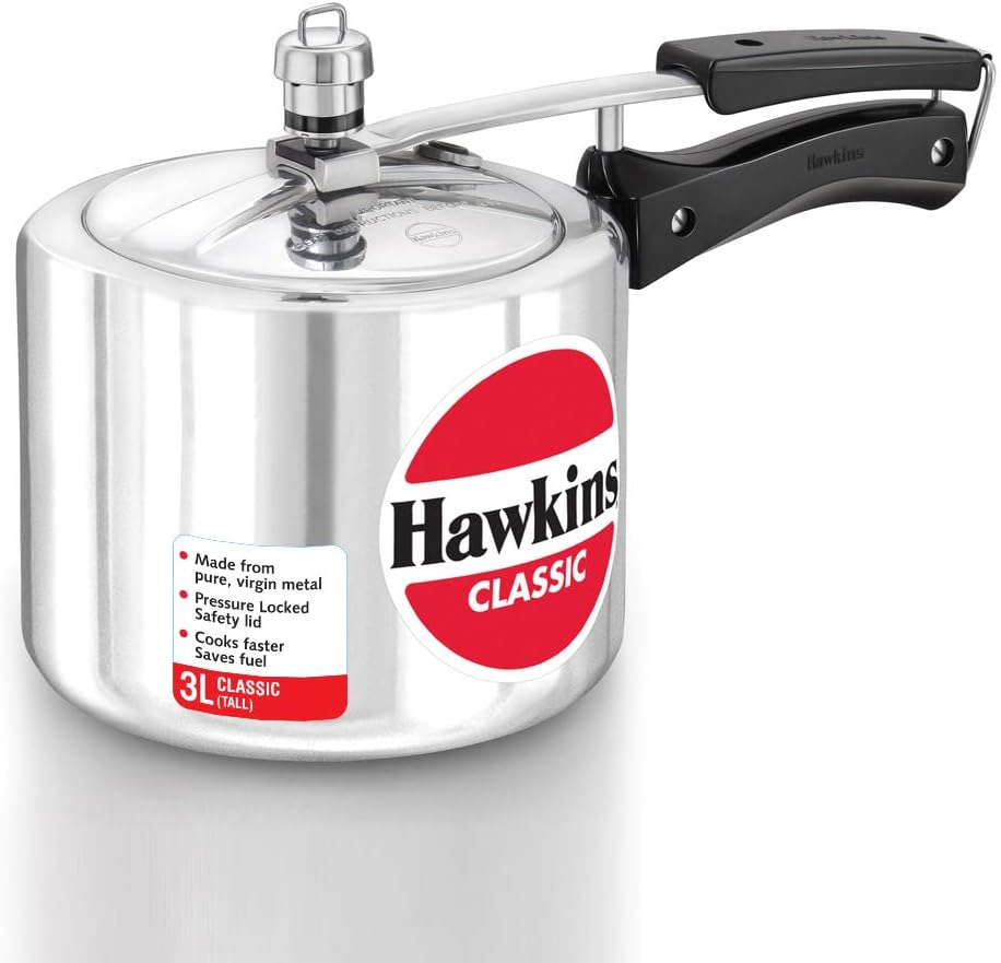 Hawkins Aluminium 3 Litre Classic Pressure Cooker, Tall Design Inner Lid Cooker, Best Cooker, Silver (Cl3T)