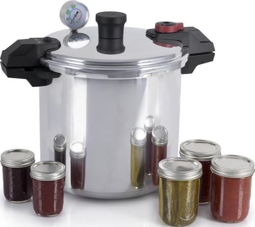 T-fal 22-Quart Aluminum Pressure Canner, 3 PSI Settings, Home Canning, Includes Racks & Canning Guide, Large Capacity, Pressure & Water Bath Canning for Vegetables, Meats, Seafood & Fruits, Silver: Home & Kitchen