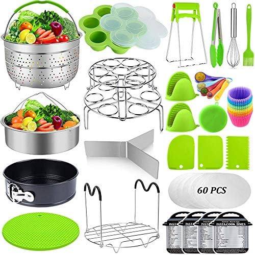 Accessories for Instant Pot, Sugaroom 100 PCS Pressure Cooker Accessories Set Compatible with Instant Pot Accessories 6 qt 8 quart-2 Steamer Baskets, Springform Pan, Egg Rack, Egg Bites Mold and More