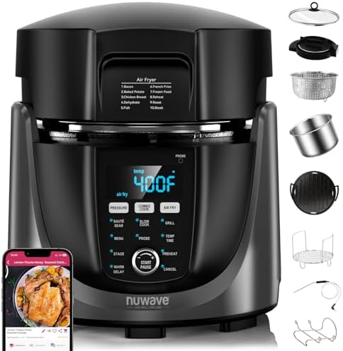 Nuwave Duet Electric Pressure Cooker & Air Fryer Combo w/Probe, 450-in-1