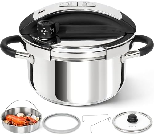 MICHELANGELO 3.2QT Stainless Steel Pressure Cooker, One-Touch Locking Lid