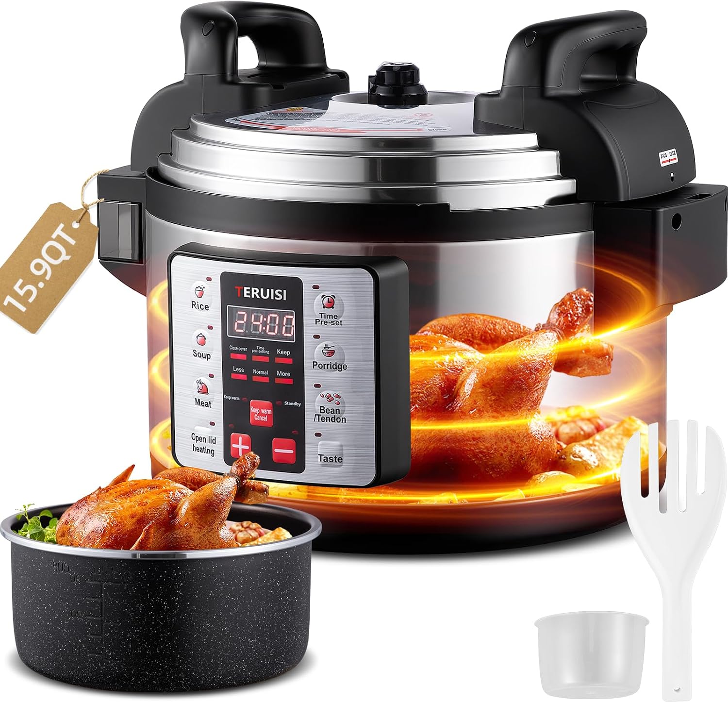 15.9QT/15L Commercial Pressure Cooker, 8-in-1 Multifunctional Large Pressure Cookers, 1700W Electric Pressure Canner with CE Certified,Non-stick, Slow Cooker Rice Maker for 25-35 People,110V